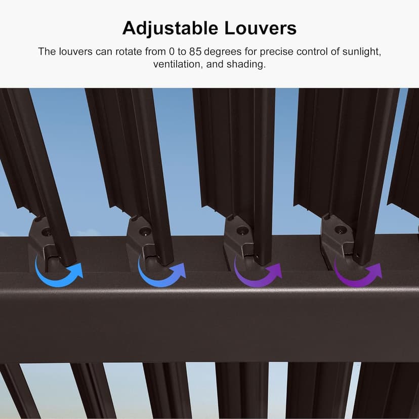PURPLE LEAF 10' x 14' Louvered Pergola Outdoor Adjustable Louvre Shade Modern Patio Aluminum Pergola with Retractable Roof for Deck Backyard Garden Hardtop Gazebo