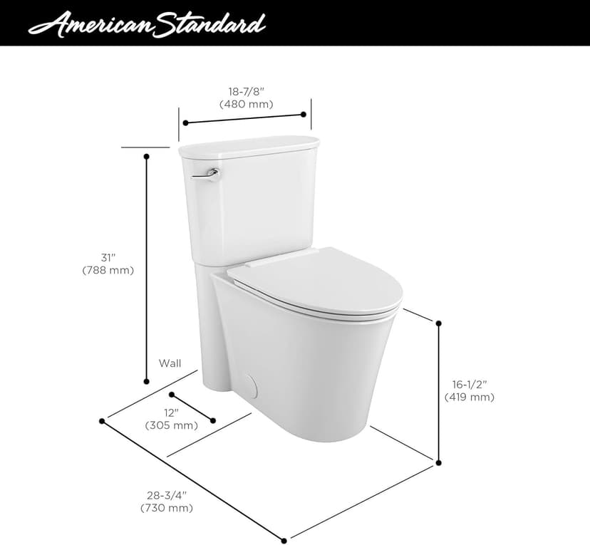 American Standard 226AA104.020 Studio S Right Height Elongated Toilet with Seat-Left Hand Trip Lever, White