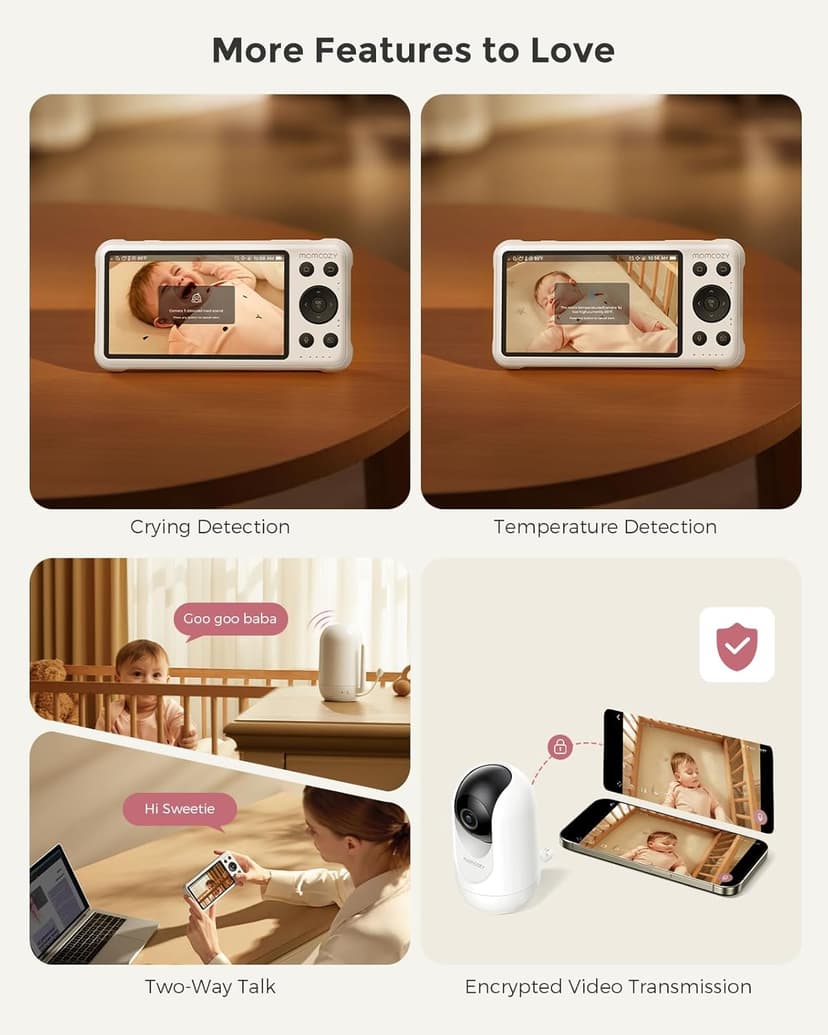 Momcozy Smart WiFi Baby Monitor with Camera and Audio, 5" 1080P Screen with Wall Mount, Motion & Cry Detection, Safe Fence, Clear Night Vision, 5000mAh Battery, 2-Way Talk, Photo & Video Recording