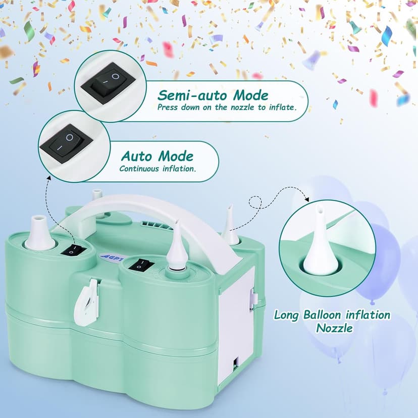 AGPtEK 3-in-1 Air Pump for Inflatables and Balloon Electric Air Balloon Pump 600W for Latex 260Q Foil Balloons with Hose Extension Quick-Fill Inflator Deflator for Air Mattress, Compression Bag