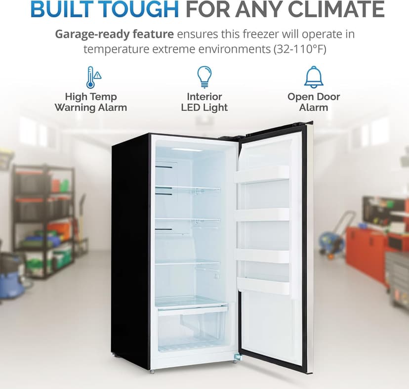 Newair 13.8 cu. ft. Upright Freezer, Fridge Freezer Convertible, Garage Ready Refrigerator, Frost Free Freezer with Door Alarm, Stand up Deep Freezer, Garage Freezer with LED Light