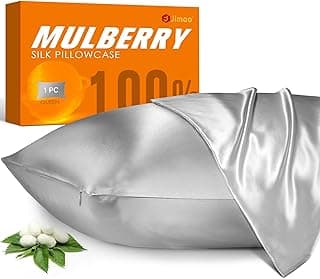 100% Mulberry Silk Pillowcase for Hair and Skin, 22 Momme Pure Natural Silk Pillow Case Both Sided with Zipper, Pillow Cover for Women Mom Men(Silver Grey, Standard 20''×26'')