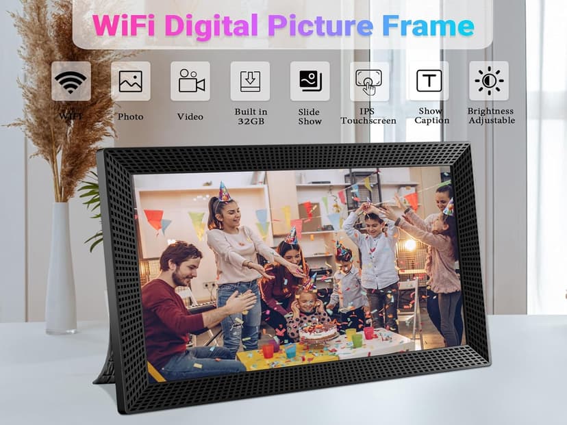 15.6" WiFi Digital Picture Frame, 32 GB Memory, Auto-Rotate, 1920x1080 HD IPS Touchscreen Large Digital Photo Frame, Share Moments Instantly via Frameo APP, Gift for Family and Friends (Black)