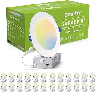 DAMINY 24 Pack 6 Inch LED Recessed Lighting with Junction Box,5CCT,Ultra-Thin Recessed Light,11W 1100lm, Dimmable Canless Wafer Ceiling Light, High Brightness - ETL