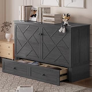 ijuicy Murphy Bed Queen with Foam Mattress, Convenient Murphy Bed Cabinet with Charging Station & Storage Board, Bed That Folds into Cabinet with Large Storage Drawer for Bedroom,Guest Room(Grey)