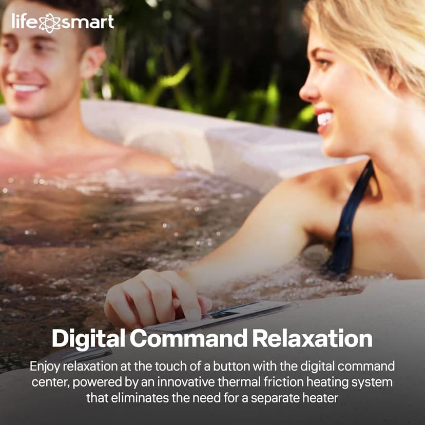 LifeSmart 4-Person Hot Tub with 13 High-Powered Jets & LED Lighting, Square, Taupe - Outdoor Spa w/ 4 Bucket Seats, Pump & Cover, 205-Gallon Water Capacity