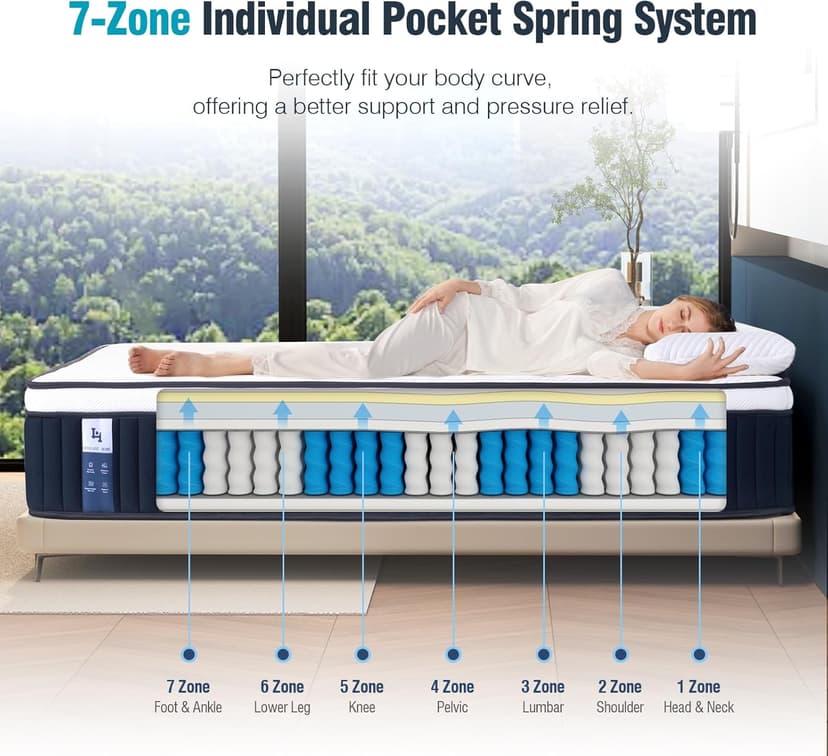 Queen Mattress, DIGLANT 14Inch Euro Top Memory Foam Hybrid Mattress, Medium Plush Feel Pocket Springs Queen Size Mattress for Pressure Relief, Edge Support Mattress in Box, CertiPUR-US, 60"*80"