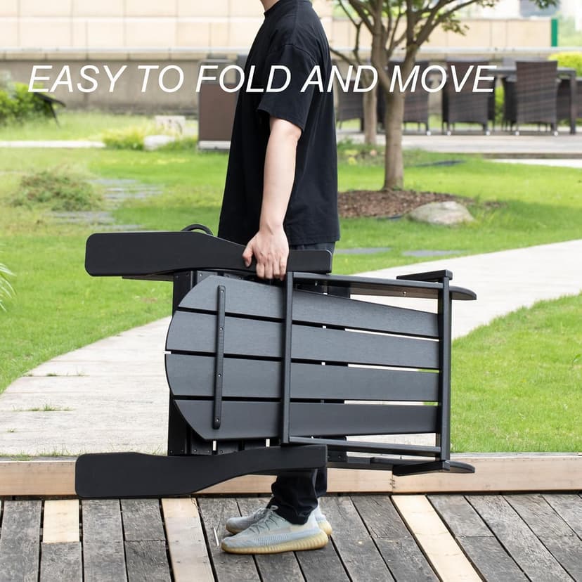 nalone Folding Adirondack Chairs Set of 2 with Cushions and Cup Holder, HDPE Plastic Oversized Patio Chair Weather Resistant, Used in Outdoor, Fire Pit, Deck, Garden, Campfire Chairs (Black)