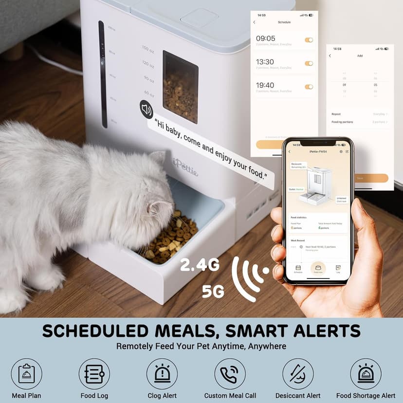 FW54 5G/2.4GHz WiFi Automatic Feeder and Waterer 2-in-1 Set for Pets, 300 oz Large Capacity for 2 Weeks, Perfect for Working Parents