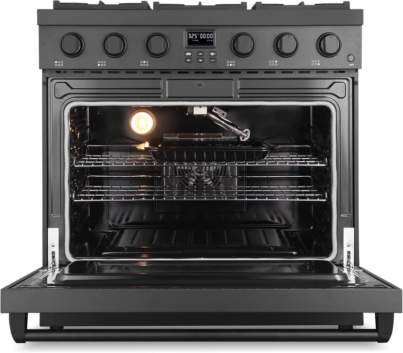 COSMO COS-GRC366KB-BK 36 in. Lumin Collection 6.0 cu. ft. Gas Range with 6 Sealed Burners and Convection Oven in Matte Black