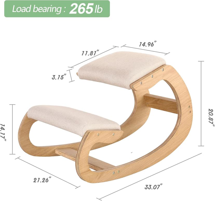 Predawn Ergonomic Kneeling Chair, Rocking Chair Stool, Knee Chair, Posture Chair for Home Office Meditation Wooden & Linen Cushion-Office Desk Chair for Back Neck Pain Relief & Improving (White Oak)