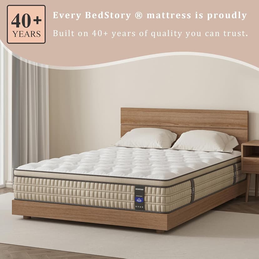 BedStory Firm King Mattress 12 inch - Pain-Relieving Hybrid Mattress for Extra Lumbar & Hip Support - 365-Night Trial No Sagging Bed in a Box - No Odor, Fiberglass-Free, CertiPUR-US Certified