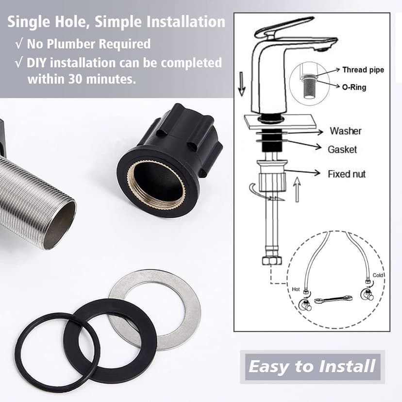 TOCALOCA 1 Handle Bathroom Faucet Brushed Nickel Sink Faucet, One Hole Bathroom Sink Faucet Modern Basin Mixer Taps, Premium Brass Vanity Faucet with Water Supply Hose