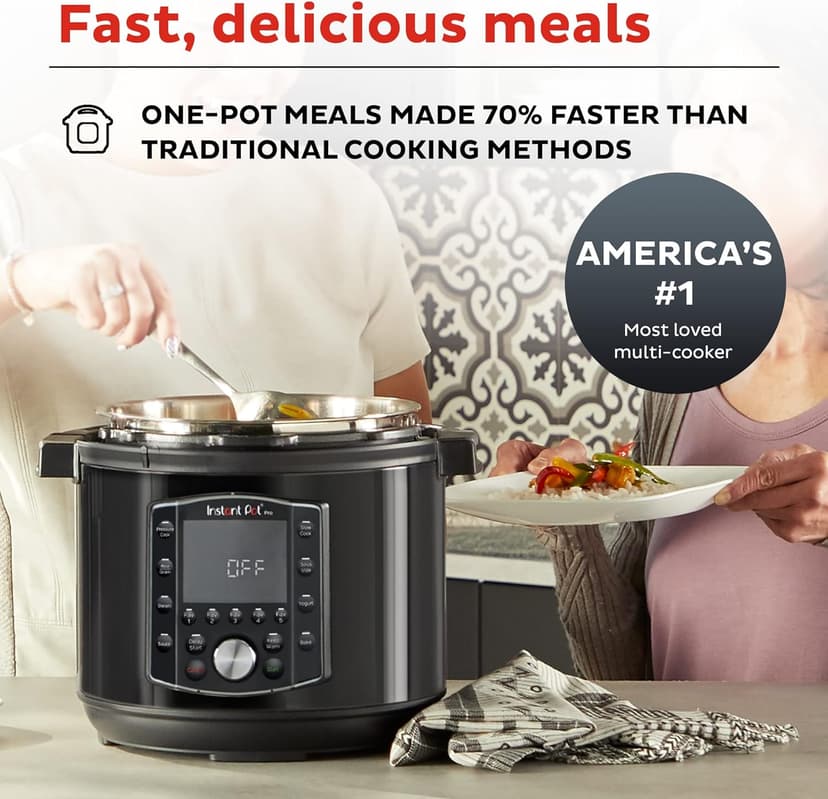 Instant Pot Pro (8 QT) 10-in-1 Pressure Cooker, Slow Cooker, Rice/Grain Cooker, Steamer, Sauté, Sous Vide, Yogurt Maker, Sterilizer, and Warmer, Includes App With Over 800 Recipes, Black