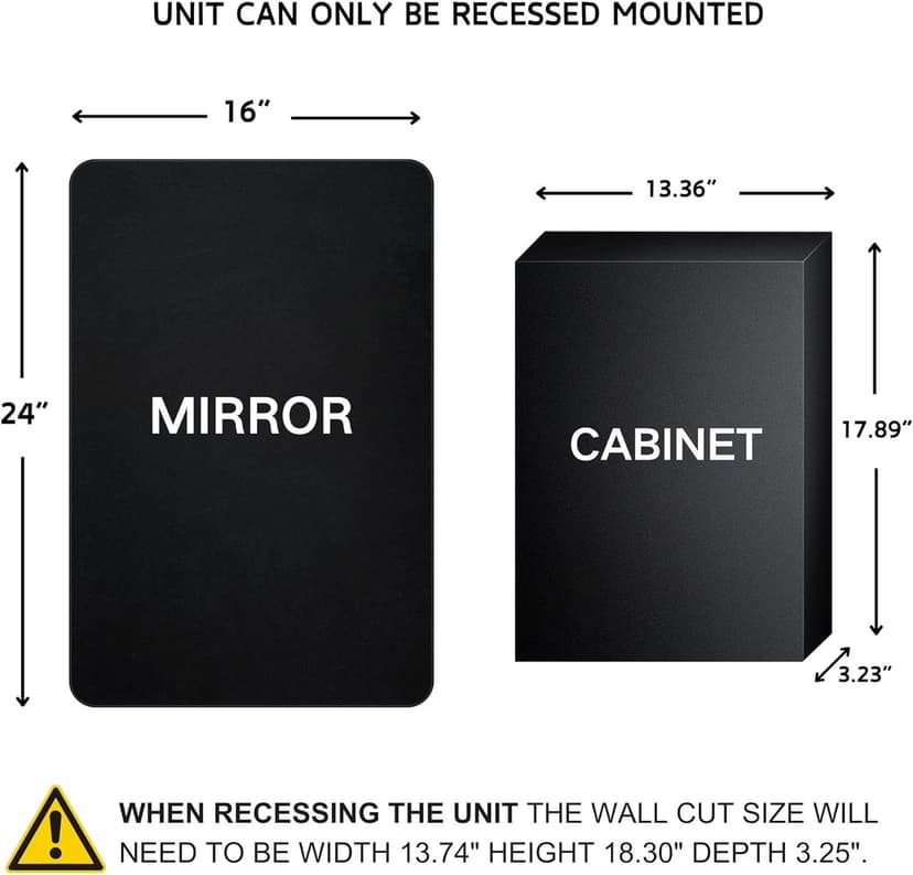 TEHOME Farmhouse Black Metal Framed Recessed Bathroom Medicine Cabinet with Beveled Mirror Rounded Rectangle Bathroom Medicine Cabinet 16x24 inch