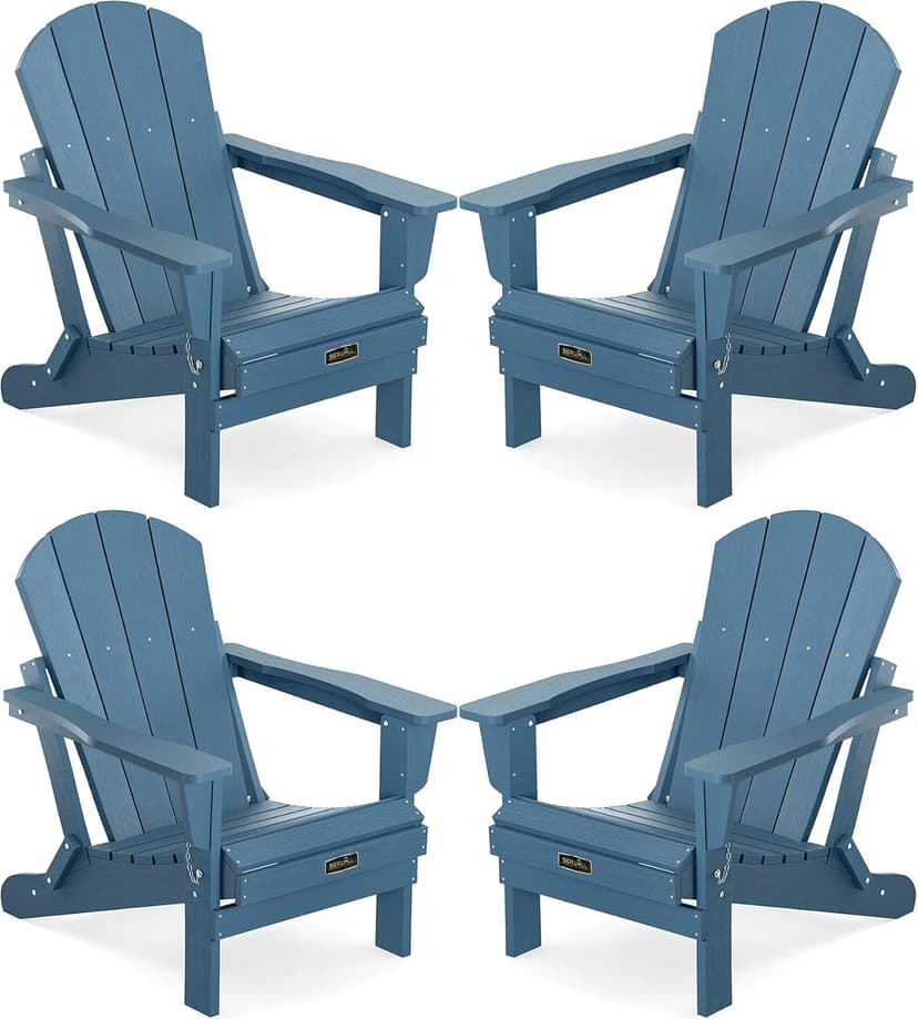 SERWALL Foldable Adirondack Chair Set of 4 for Patio Garden Outdoors Fire Pit-Ocean Blue