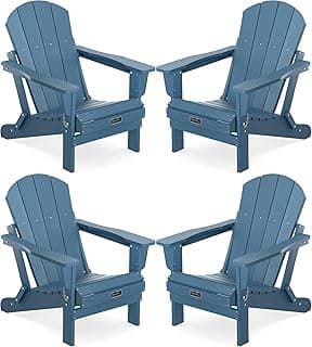 SERWALL Foldable Adirondack Chair Set of 4 for Patio Garden Outdoors Fire Pit-Ocean Blue