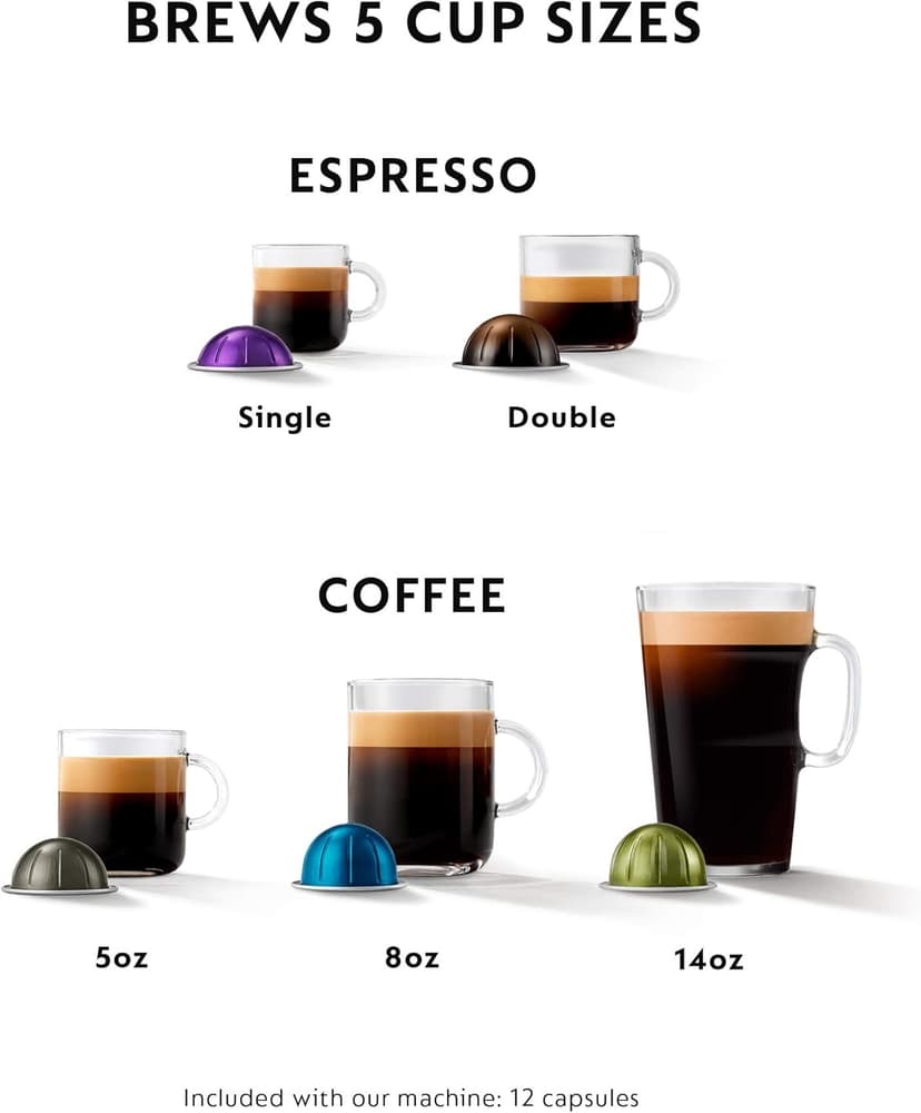 Nespresso VertuoPlus Coffee and Espresso Machine by De'Longhi with Milk Frother, Ink Black