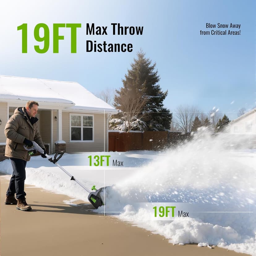 Cordless Snow Shovel, 13" Electric Snow Blower 20V, 4 Ah Battery 300lb/min Snow Removal, 19FT Throw Distance, Lightweight 12lb for Driveway/Steps/Patio/Sidewalk