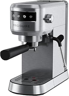 Frigidaire Steam Espresso Maker, Coffee Machine with Milk Frother & Cup Warmer, 20 Bar Pressure, 34 oz Removable Water Tank, Single or Double Shot, Stainless Steel