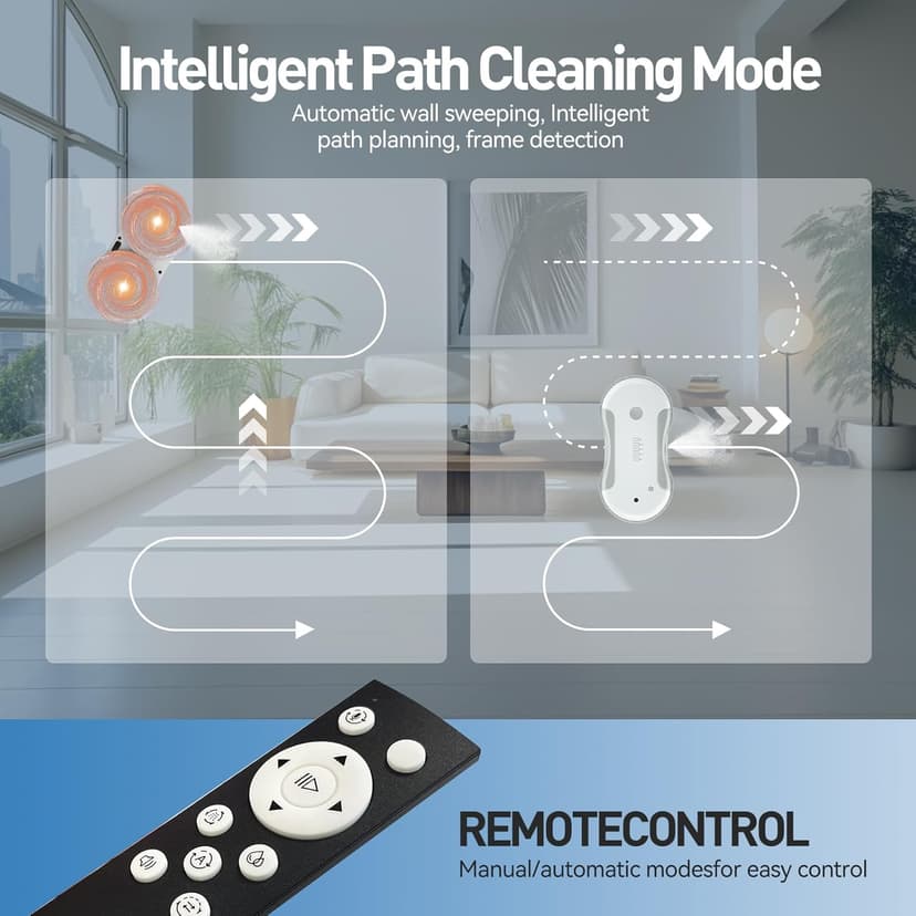 Window Cleaning Robot, 5800Pa Intelligent Window Cleaner Robot with 80ml Dual Water Spray, with Path Planning and Edge Detection for Interior/Exterior Highrise Windows