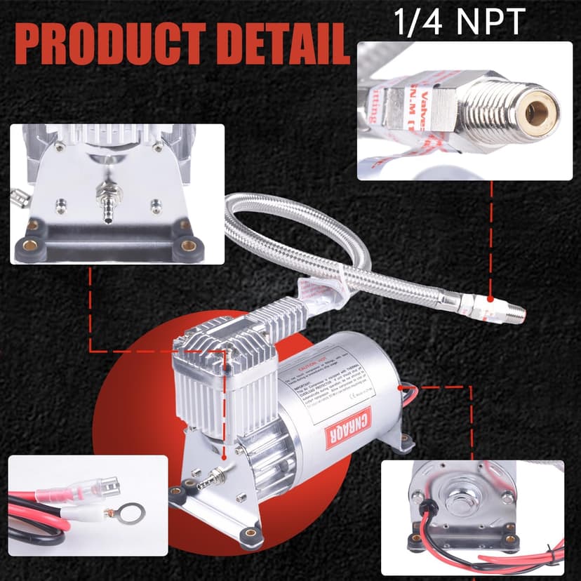 150 PSI Air Compressor with 1.6 Gallon Air Tank Aluminum Air Compressor Onboard System 12V 1/4NPT for Train Truck Trailer Train Auto Air Lift Suspension Heavy Duty Air Horn Compressor