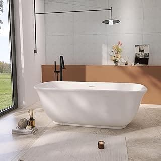 59" Acrylic Freestanding Bathtub, Soaking Tub for Bathroom, Stand Alone Tub, cUPC Certified, Integrated Overflow and Drain, Gloss White