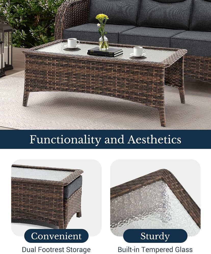 HILLGA Luxury Patio Furniture Set with 6-inch Thick Cushion, Outdoor Couch and High Back Swivel Rocker Patio Chairs, 7PCS Wicker Conversation Set for Deck Yard and Poolside, Dark Grey (V2)
