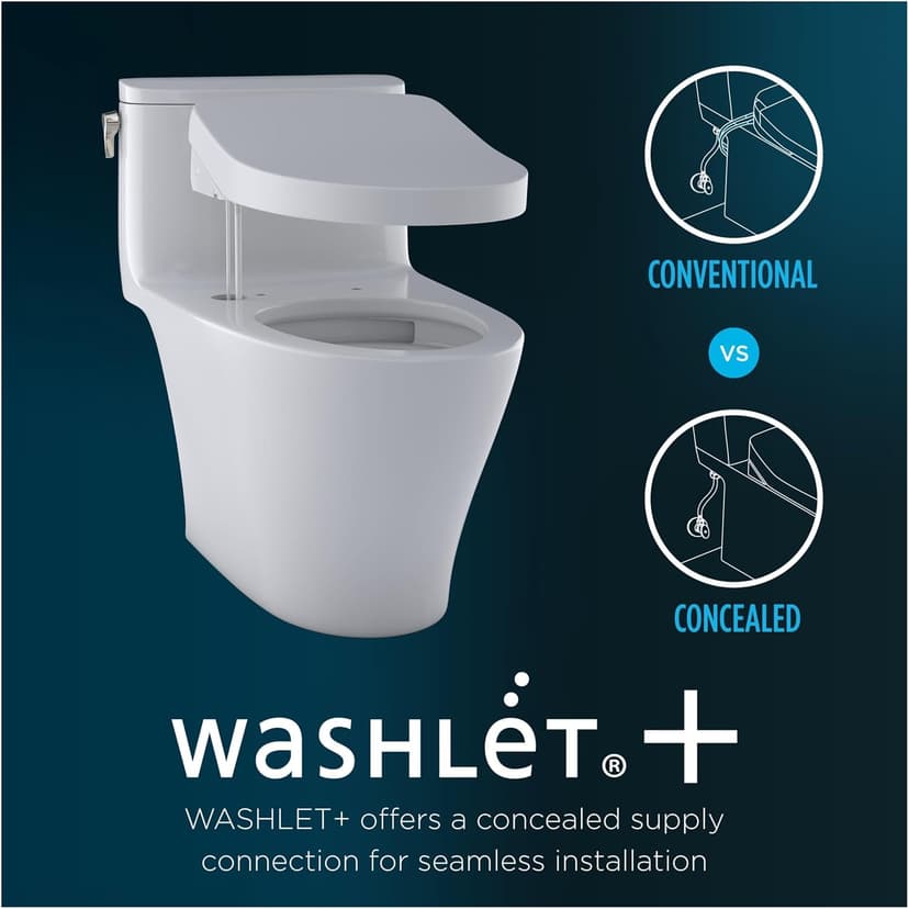 TOTO WASHLET+ Aquia IV One-Piece Elongated Dual Flush 1.28 & 0.9 GPF Toilet with Auto Flush S7A Contemporary Bidet Seat, Cotton White - MW6464736CEMFGNA#01