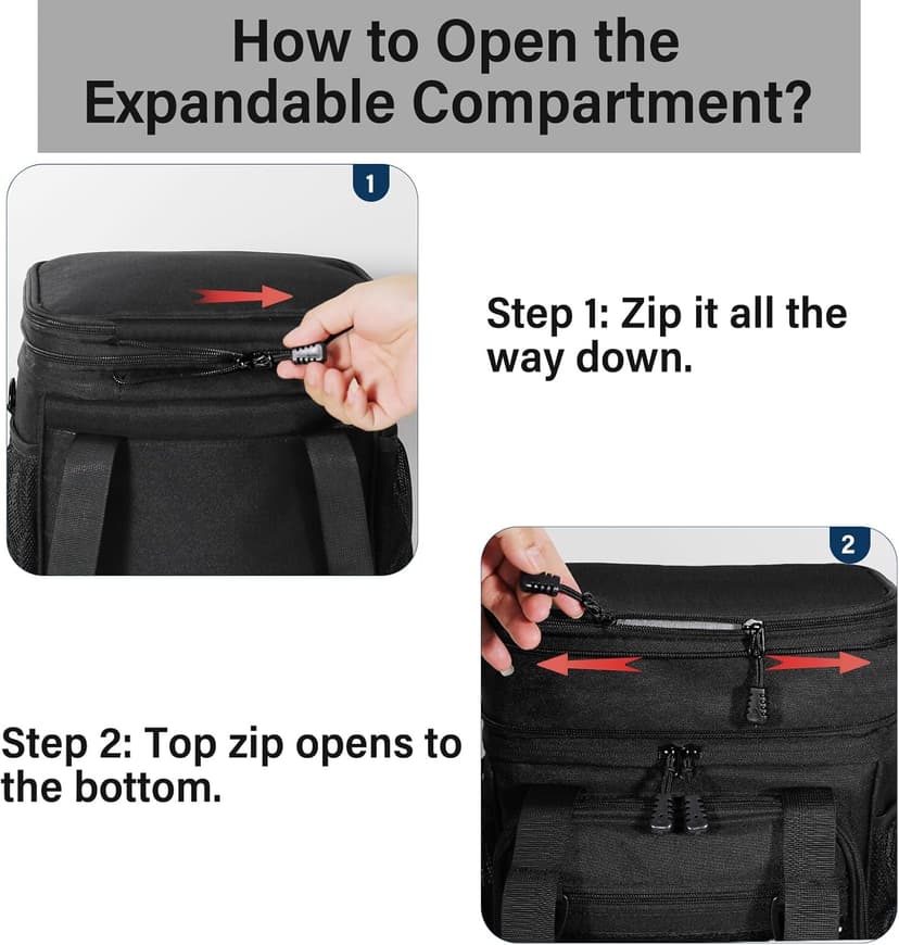 Expandable Tactical Lunch Box, Large Insulated Lunch Cooler Bag Heavy Duty Leakproof Lunch Pail for Men Adults Work Office Outdoor Picnic Trips,16L,Black