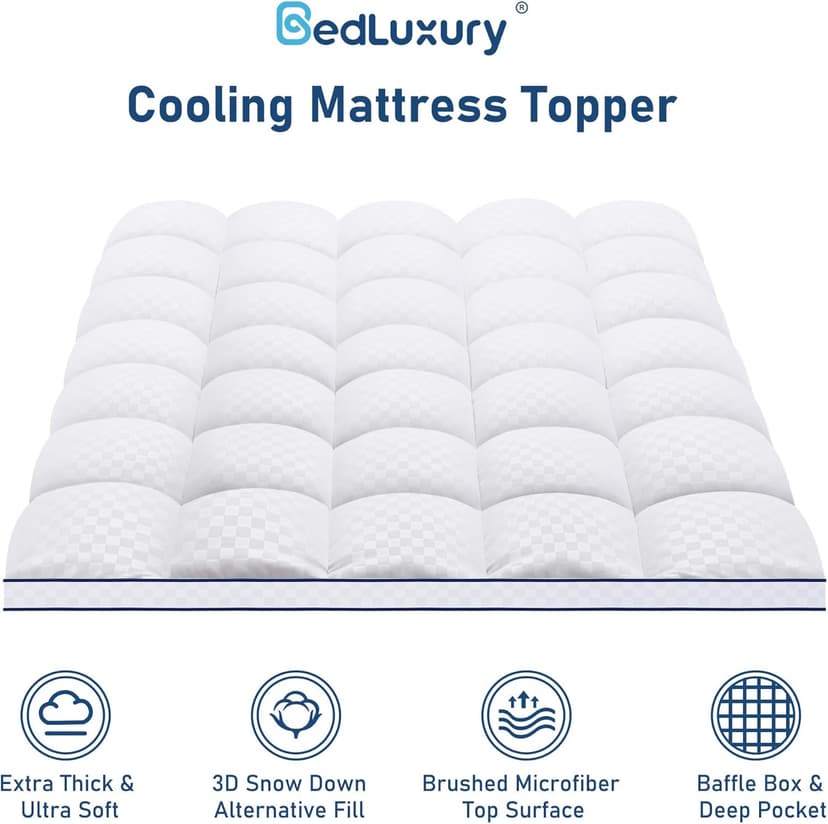 Full Mattress Topper Extra Thick Pillowtop Cooling Mattress Topper Plush Mattress Pad Cover Protector with 8-21 Inch Deep Pocket 3D Snow Down Alternative Fill White
