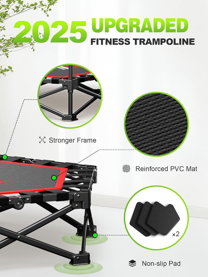42" Foldable Mini Trampoline- 450lb Capacity Fitness Rebounder w/3-Level Adjustable T-Bar, Adults Workout Trampoline, Non-Slip Pad | Foldable Design for Home/Gym