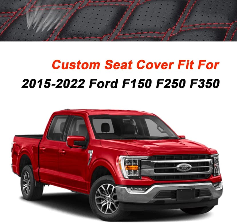 Huidasource Ford Seat Covers, Leather Pickup Seat Cushion Cover Fit for 2015-2024 Ford F150 SuperCrew & 2017-2024 F250 F350 F450 Super Duty Crew Cab XL XLT Lariat King Ranch Platinum(Full Set/Black)