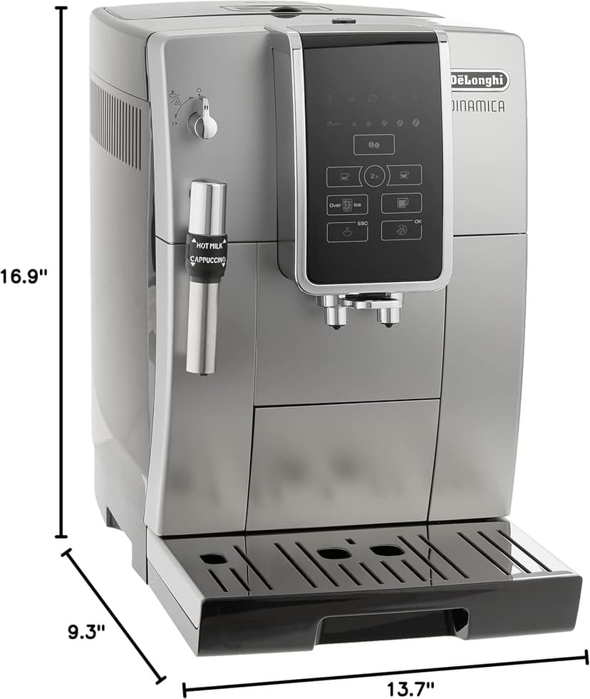 De'Longhi America Dinamica Fully Automatic Coffee and Espresso Machine with Premium Adjustable Frother, Stainless Steel, ECAM35025SB