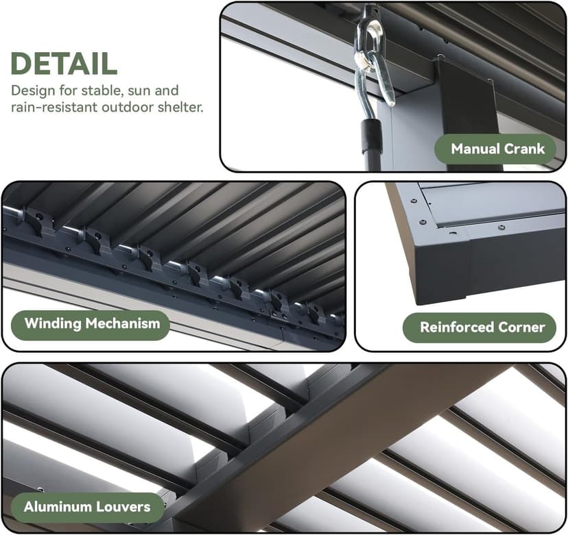 MELLCOM Louvered Pergola 10x18, Modern Aluminum Pergola with Adjustable Roof, Outdoor Shade Structure with Integrated Drainage System, Hardtop Gazebo Carport for Patio