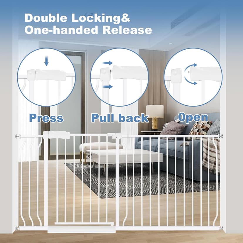 Extra Wide Baby Gate 62.2-66.9 Pressure Mounted,Child Dog Pet Safety Gates with Walk Through Door for Doorways Stairs No Drilling in Door,White