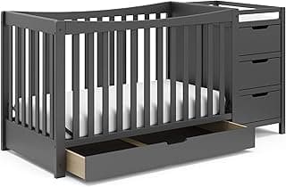 Graco Remi 4-in-1 Convertible Crib & Changer with Drawer (Gray) – GREENGUARD Gold Certified, Crib and Changing -Table Combo, Includes Changing Pad, Converts to Toddler Bed, Daybed and Full-Size Bed