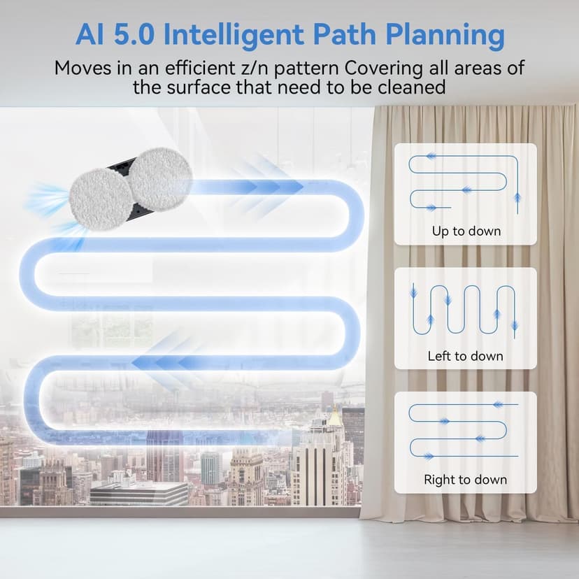 Automatic Window Cleaning Robot, Window Cleaner Robot Auto Dual Spray, 2025 Model Robot Limpia Vidrios AI Path Planning, 3000Pa Suction, Remote Control, Edge Detection for Streak-Free Glass
