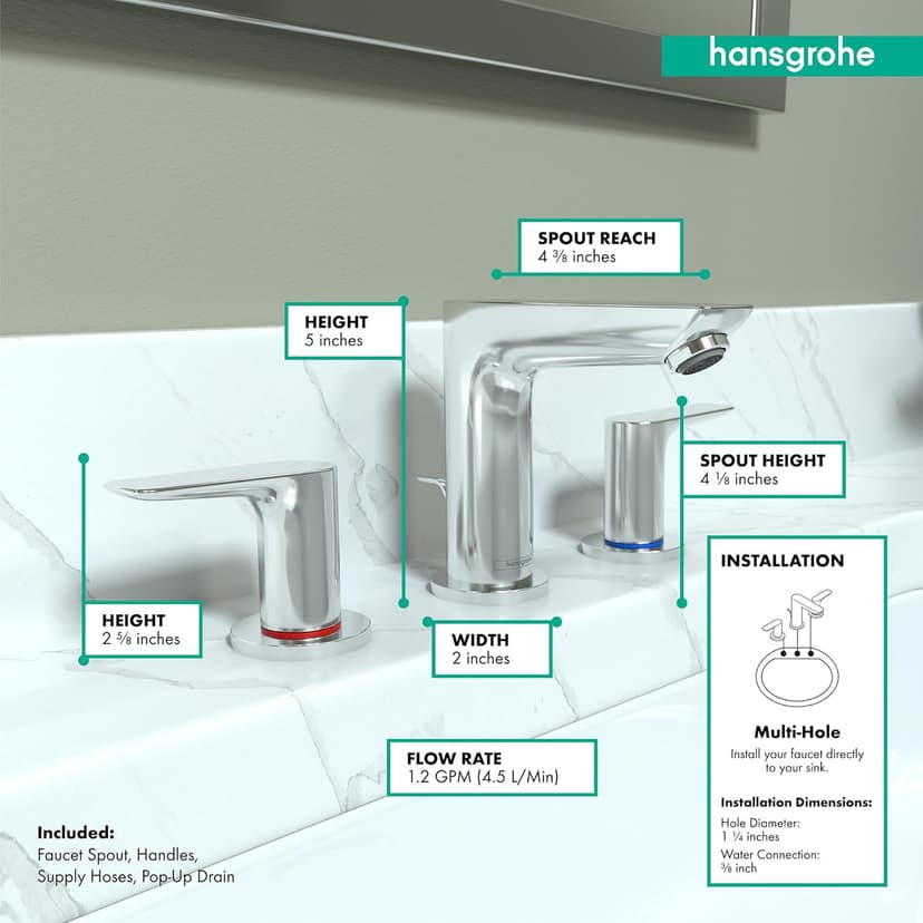 hansgrohe Talis E Modern Easy Install Easy Clean 2-Handle 3 5-inch Tall Bathroom Sink Faucet in Chrome, 71733001