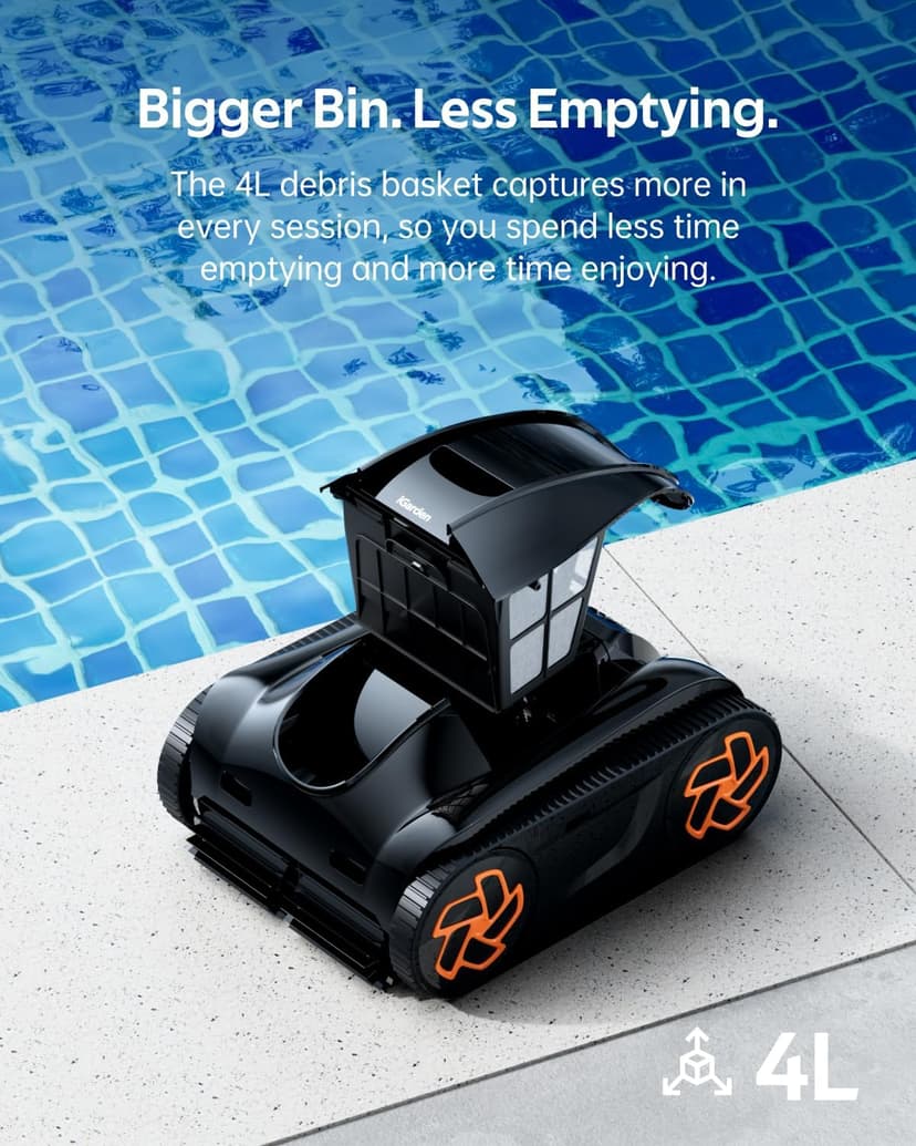 Pool Cleaner K20, 2H Runtime Cordless Robotic Pool Vacuum, Touch Screen, Smart Navigation, Cleans Floor, Walls, Waterline, Ideal for Above & In-Ground Pools, Self-Parking
