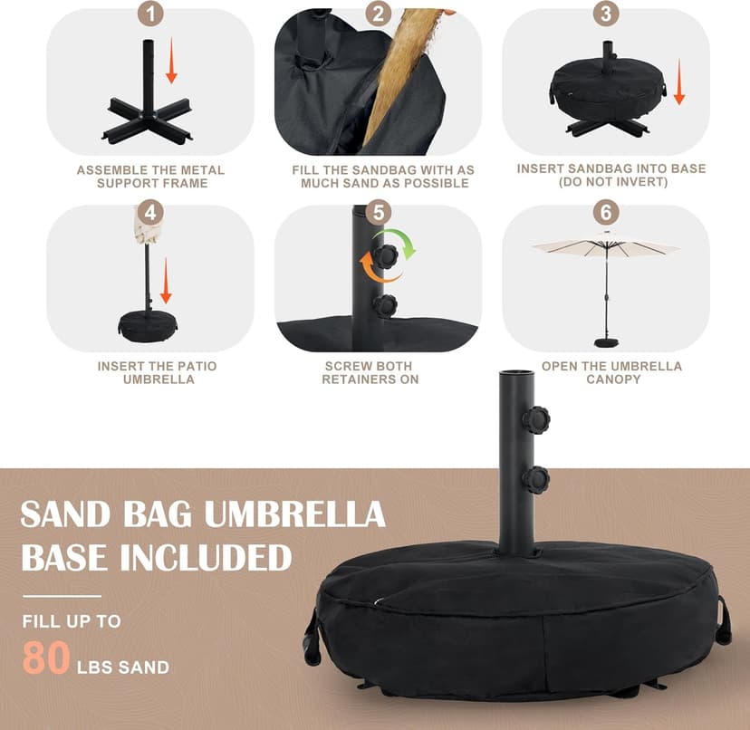 Sundale Outdoor 9FT Patio Umbrella with Sand Bag Umbrella Base, Outdoor Umbrella with Tilt and Crank, Beige