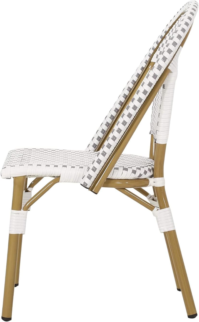 Christopher Knight Home Philomena Outdoor French Bistro Chair (Set of 4), Gray + White + Bamboo Print Finish