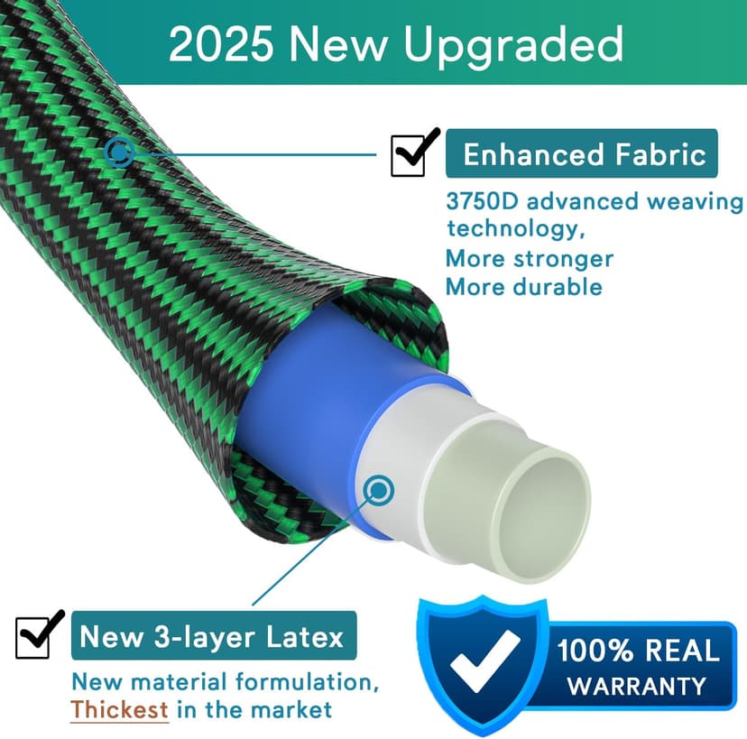 100 ft Expandable Garden Hose - 2025 New No Kink Flexible Water Hose 100ft with 10 Pattern Spray Nozzle, 3/4 Solid Brass Connectors, Retractable Latex Core - Lightweight Expanding Hose