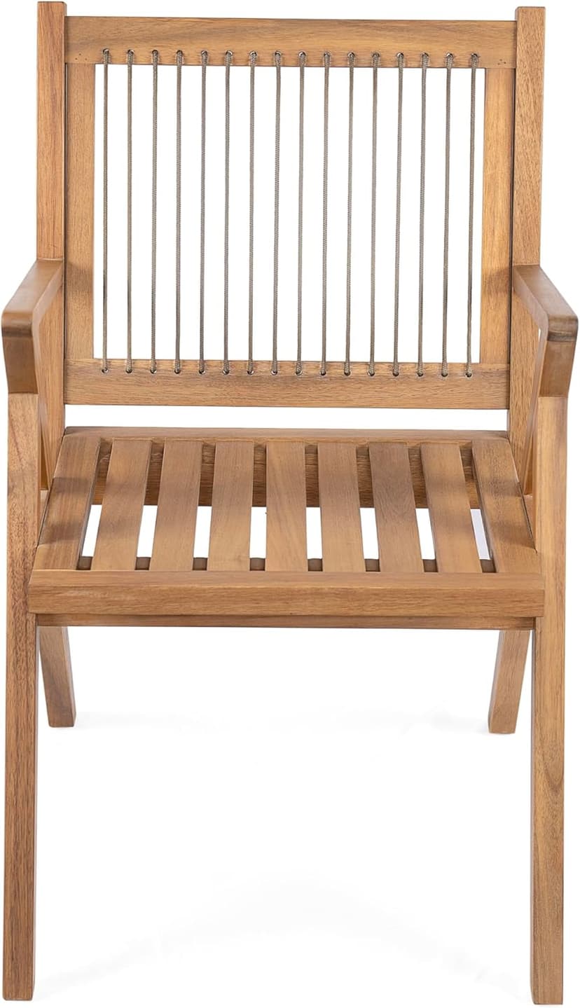 Christopher Knight Home Becker Outdoor Dining Chairs Set of 2 with Cushion, Acacia Wood Dining Room Armchair Set, Garden Chair Set with Handwoven Accent, Patio Dinners Comfy Extra Seat, Cream + Teak