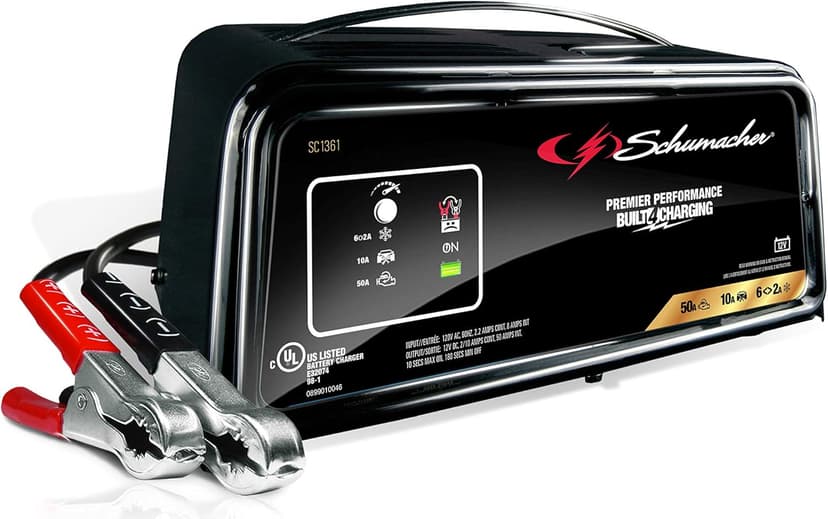 Schumacher Electric 50A 12V Car Battery Charger, Engine Starter & Maintainer - Fully Automatic Battery Charger for Cars, Trucks & RVs - 6A Charge/ 2A Maintain & 10A Boost Modes - SC1361