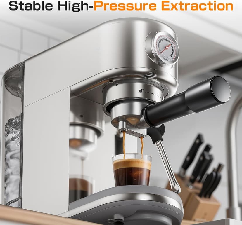 Espresso Machine Upgrade, 20 Bar Compact Espresso Coffee Machine with Milk Frother, Stainless Steel Coffee Maker with 44oz Removable Water Tank & Fast Heat System for Cappuccino, Latte