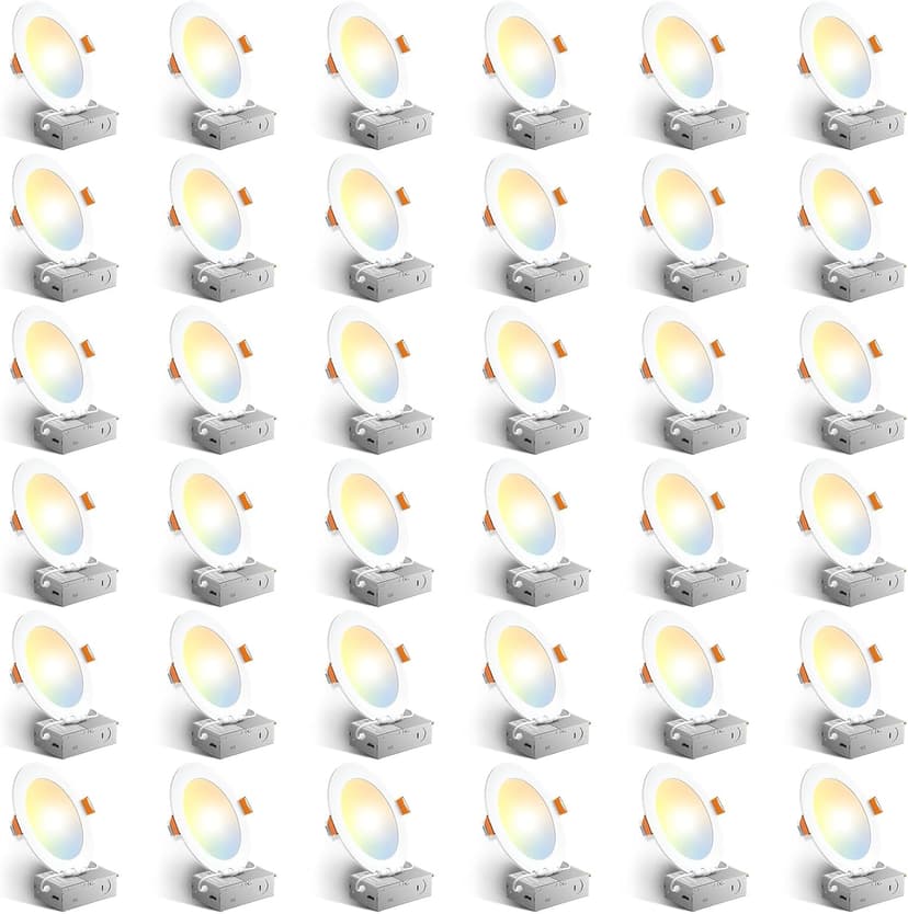 Amico 36 Pack 6 Inch 5CCT Ultra-Thin LED Recessed Ceiling Light with Junction Box, 2700K/3000K/3500K/4000K/5000K Selectable, 12W Eqv 110W, Dimmable Can-Killer Downlight, 1050LM Brightness - ETL&FCC