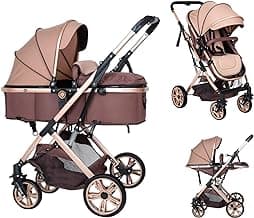 Baby Stroller Newborn Foldable Pushchair with Adjustable Canopy Folding High Landscape Infant Carriage, Anti-Shock Toddler Pushchair