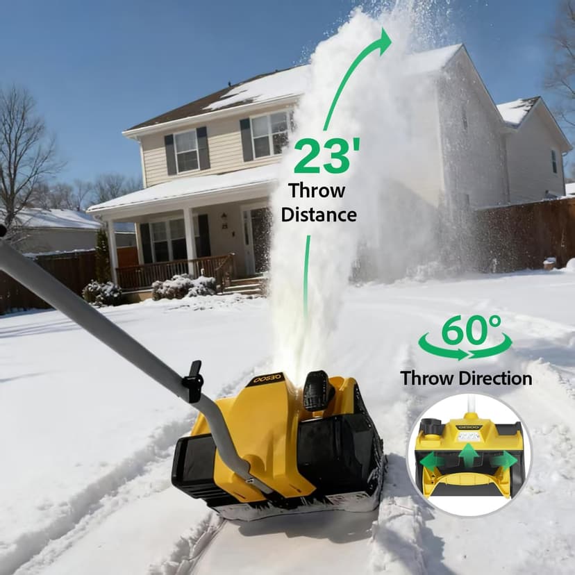 12-Inch Cordless Brushless Snow Shovel Compatible with DeWalt 20V/60V Battery(Tool Only) Electric Snow Blower with 23ft Throwing Distance, Adjustable Chute, Smart Control, LED Light for Driveway