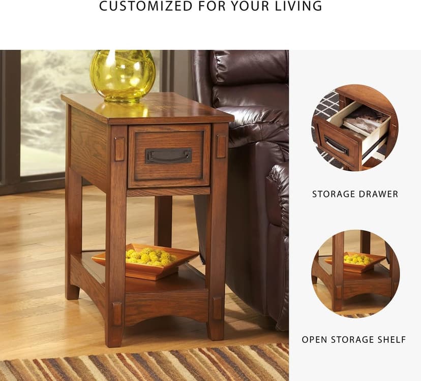 Signature Design by Ashley Breegin New Traditional Wooden Chair Side End Table with 1 Drawer and 1 Fixed Shelf, Brown